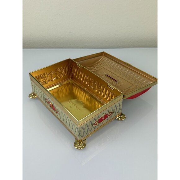 Fricke & Nacke Metal Tin Coin Trinket Box Western Germany Red Gold Tone Vintage - Picture 10 of 15